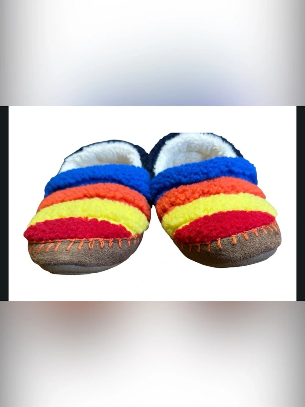 Like new! Lands End Size 13 Colorful Striped Fleece Slippers Faux Fur